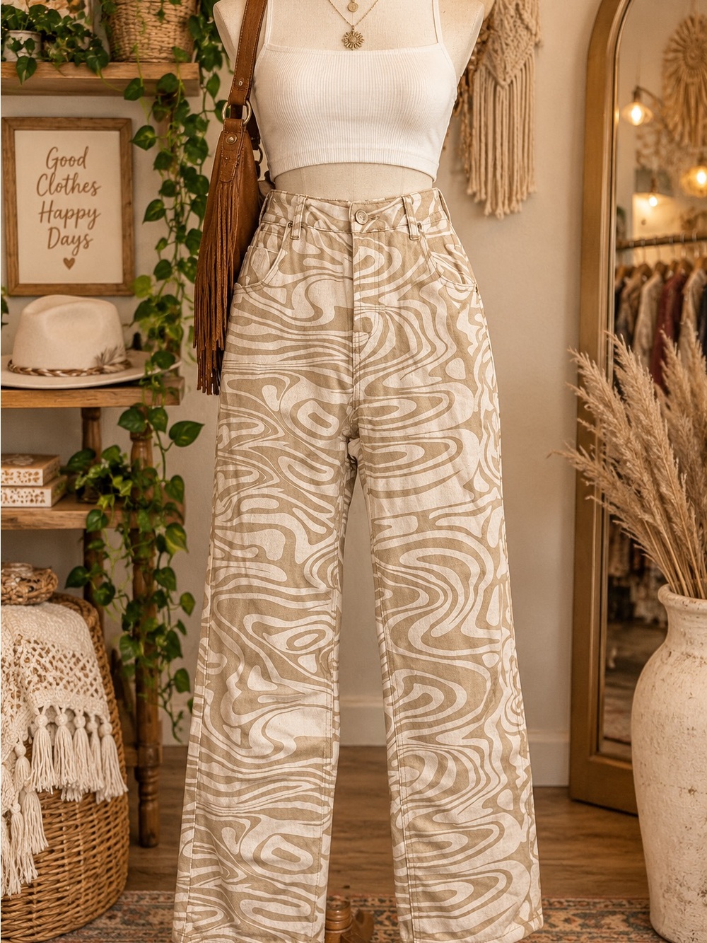 Tiger Mist Tiger Mist Sergio Jeans Size S | Tan and Cream Swirl Pattern